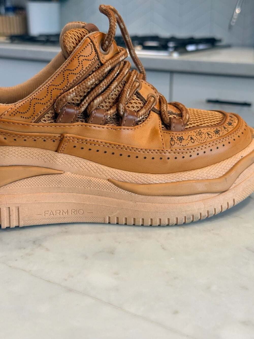 Farm Rio Apólo Platform Sneakers in Tan Size 6 - Picture 9 of 10